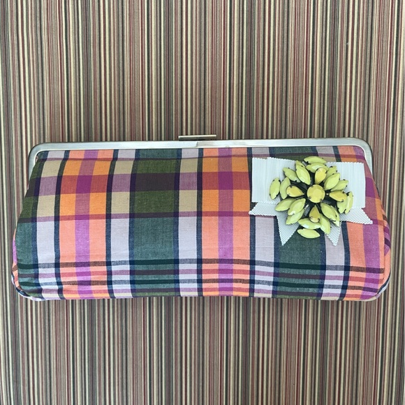 NWT J.Crew Jeweled Madras Clutch - Picture 1 of 6